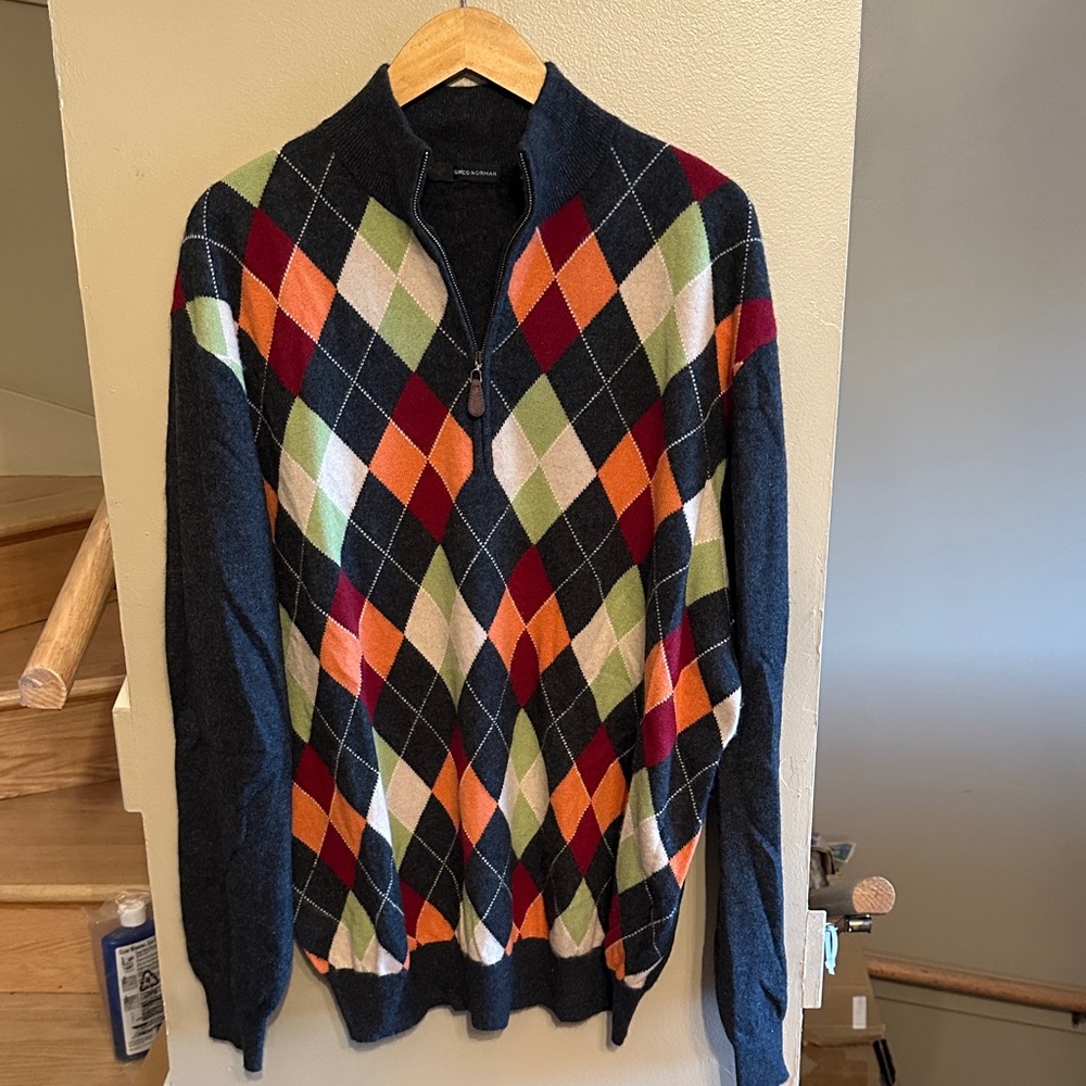 Greg Norman Collection Men's quarter Zip-Up Argyle Sweater - Multicolor